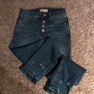 Madewell straight fit button front distressed jean